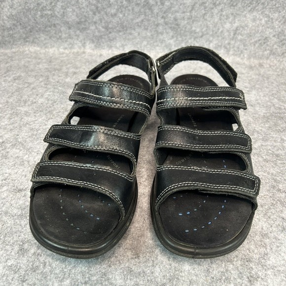 Ecco Women's Babett 3 Strap Leather Comfort Sandals Black Hook & Loop Size 8.5 - Picture 2 of 10
